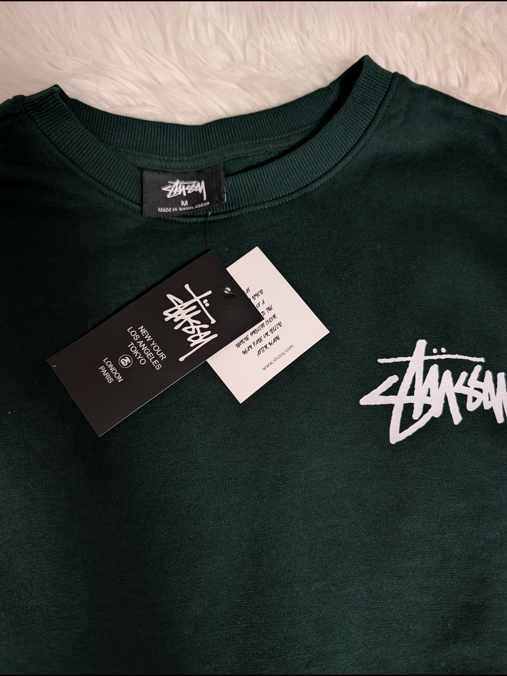 Stussy Dark Green Crewneck Sweater with White Logo